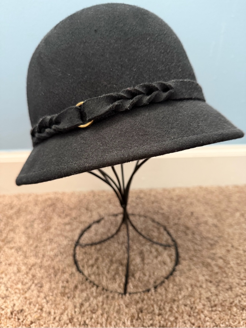 ADORA Black Wool Cloche with Braided Band